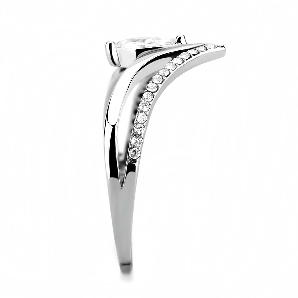 DA109 - High polished (no plating) Stainless Steel Ring with AAA Grade CZ in Clear