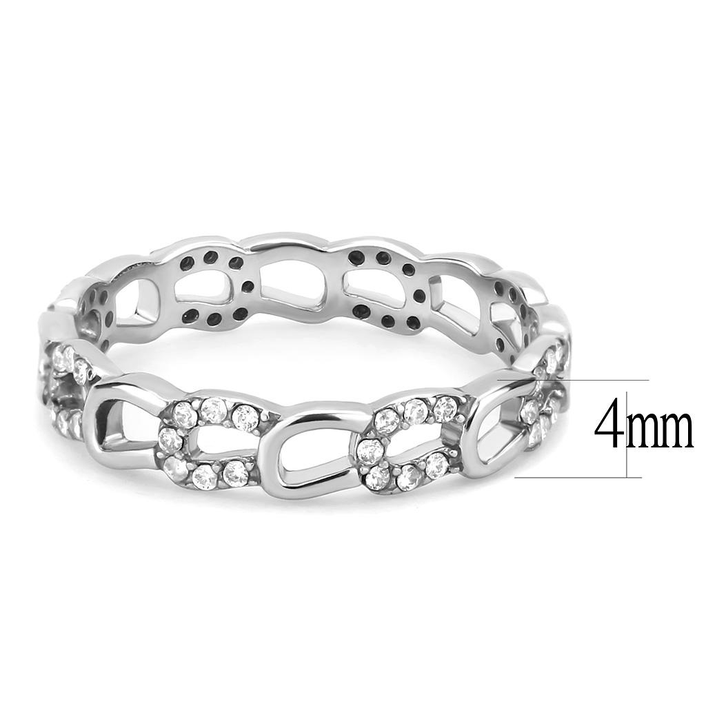 DA111 - High polished (no plating) Stainless Steel Ring with AAA Grade CZ in Clear