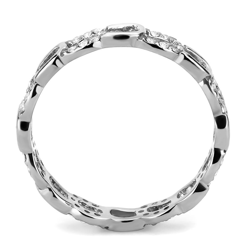 DA111 - High polished (no plating) Stainless Steel Ring with AAA Grade CZ in Clear