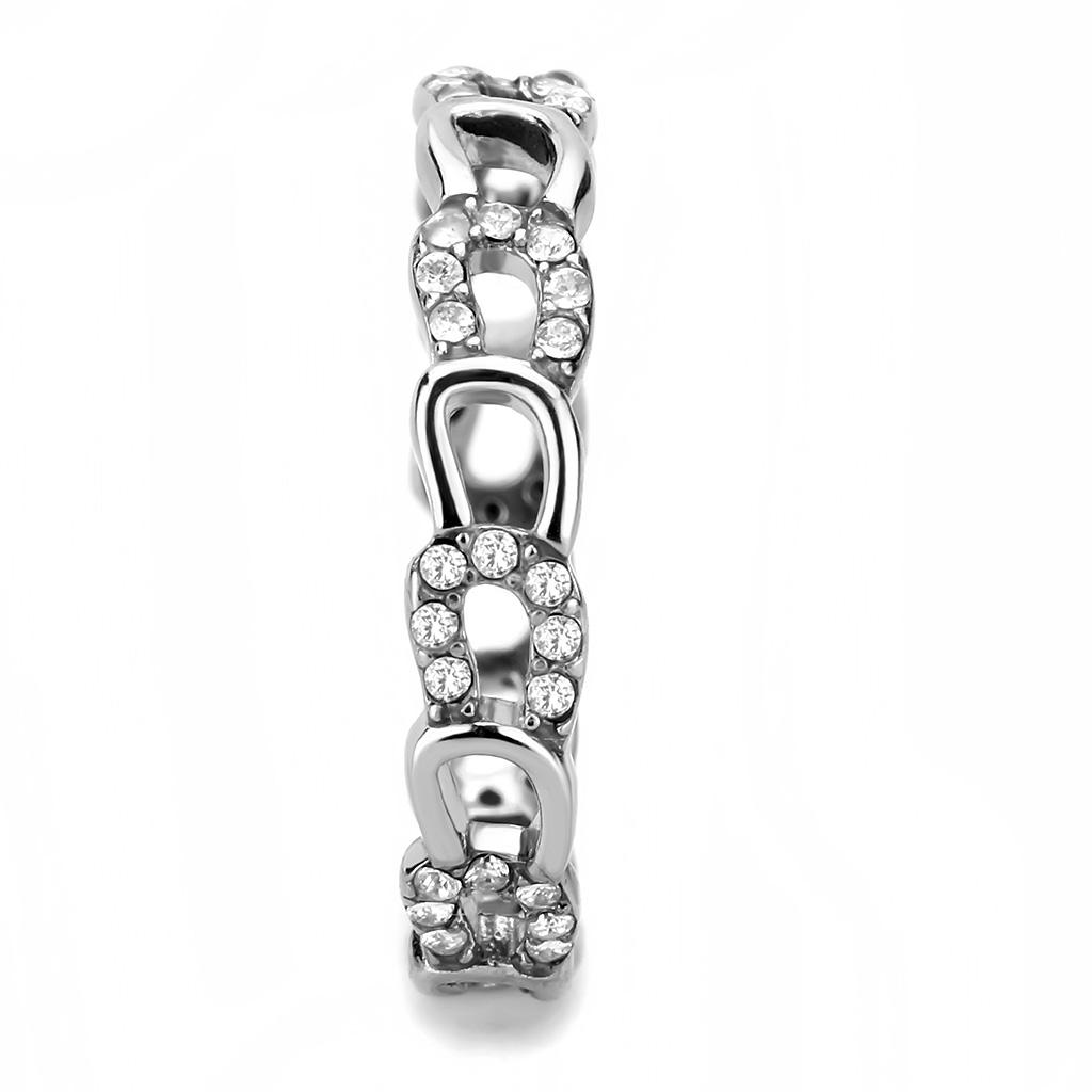 DA111 - High polished (no plating) Stainless Steel Ring with AAA Grade CZ in Clear