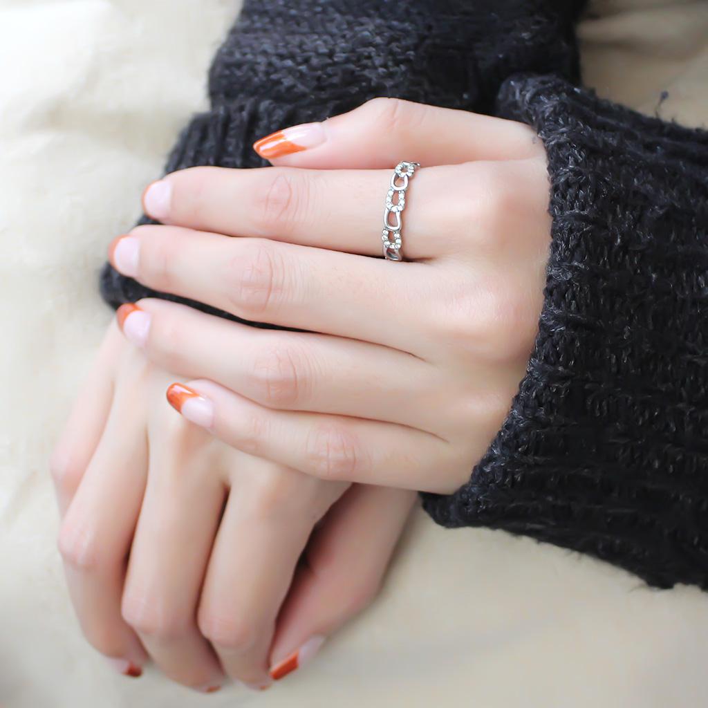 DA111 - High polished (no plating) Stainless Steel Ring with AAA Grade CZ in Clear