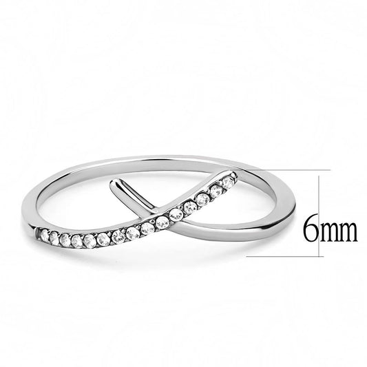 DA112 - High polished (no plating) Stainless Steel Ring with AAA Grade CZ in Clear