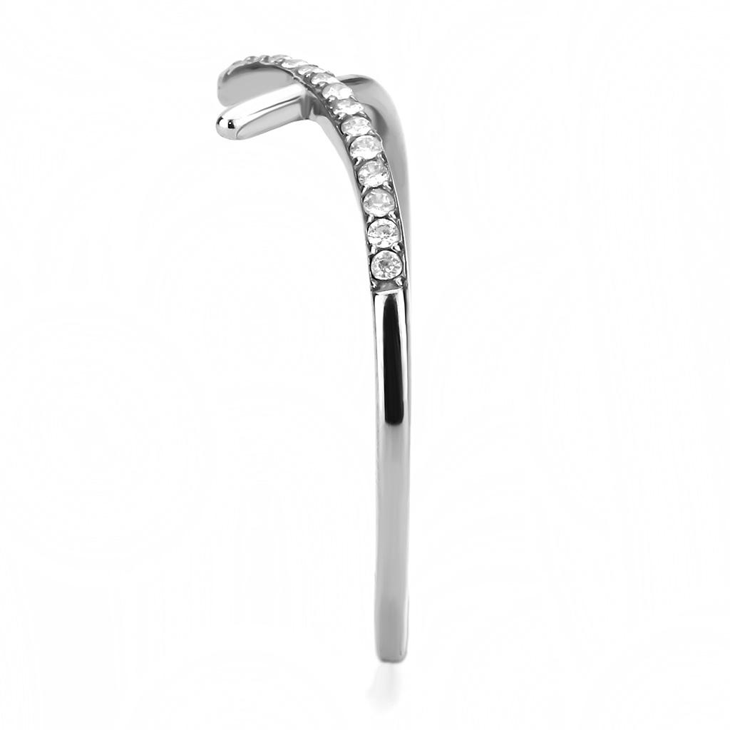 DA112 - High polished (no plating) Stainless Steel Ring with AAA Grade CZ in Clear