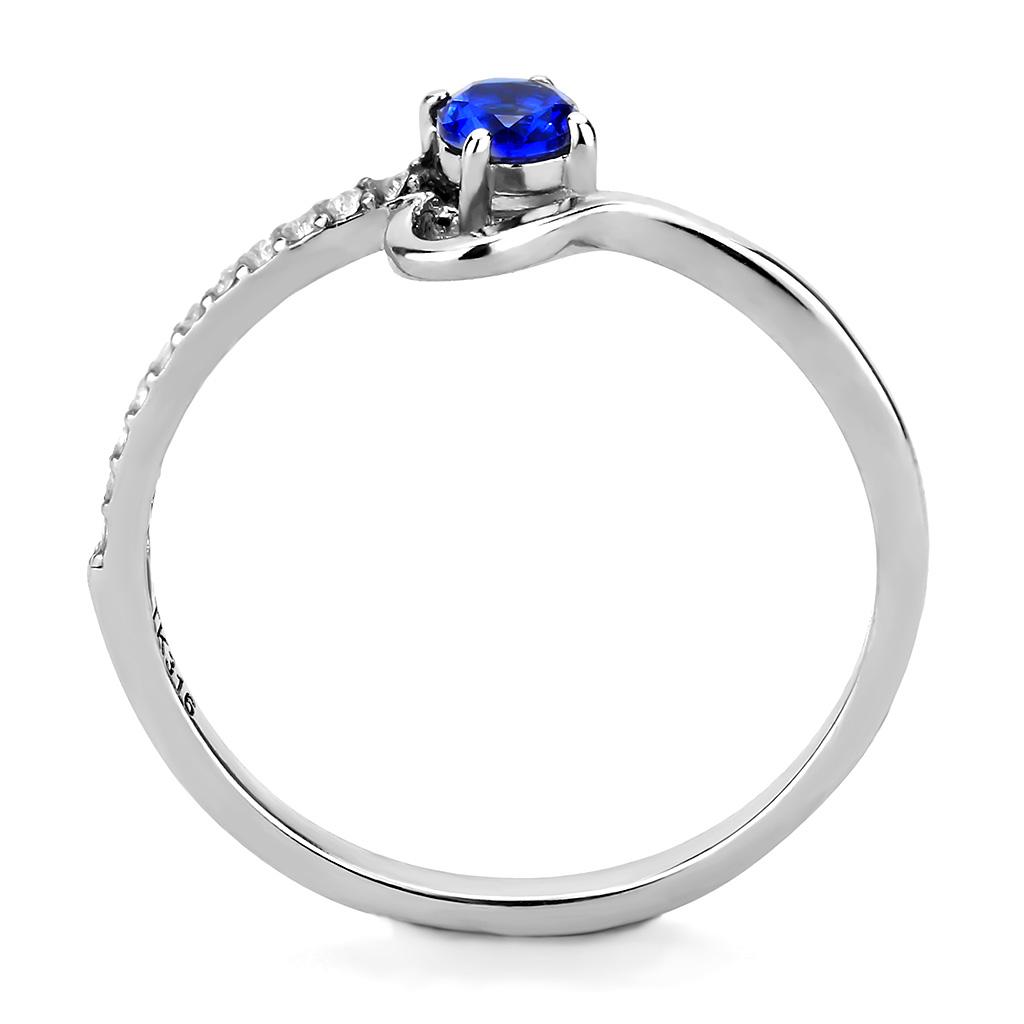 DA114 - High polished (no plating) Stainless Steel Ring with AAA Grade CZ in London Blue