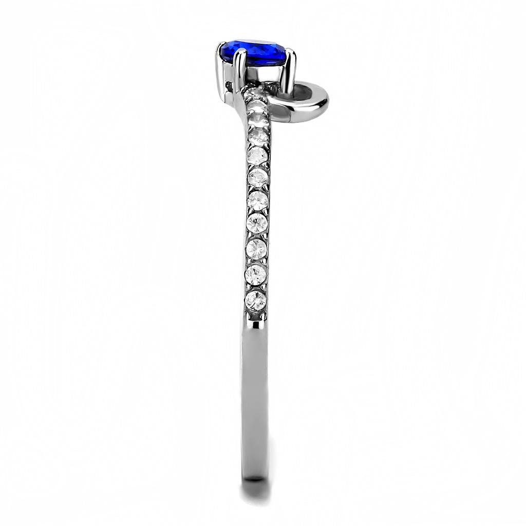 DA114 - High polished (no plating) Stainless Steel Ring with AAA Grade CZ in London Blue