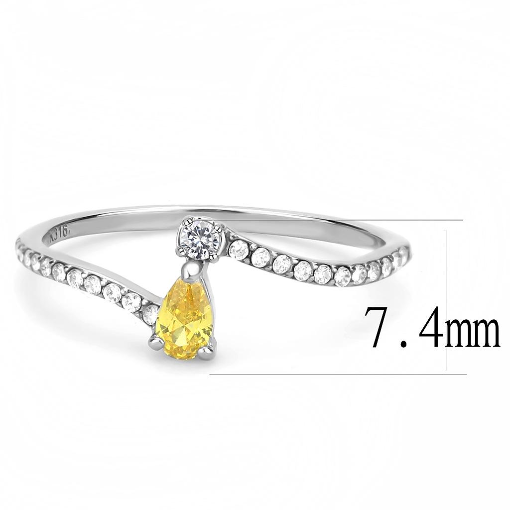 DA115 - High polished (no plating) Stainless Steel Ring with AAA Grade CZ in Topaz