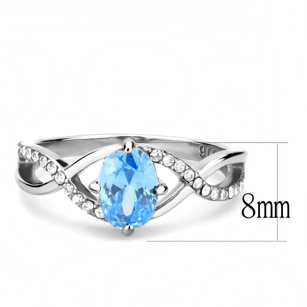 DA117 - High polished (no plating) Stainless Steel Ring with AAA Grade CZ in Sea Blue