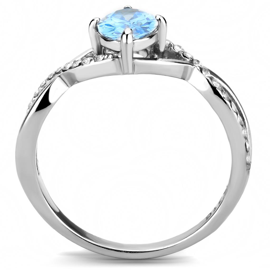 DA117 - High polished (no plating) Stainless Steel Ring with AAA Grade CZ in Sea Blue