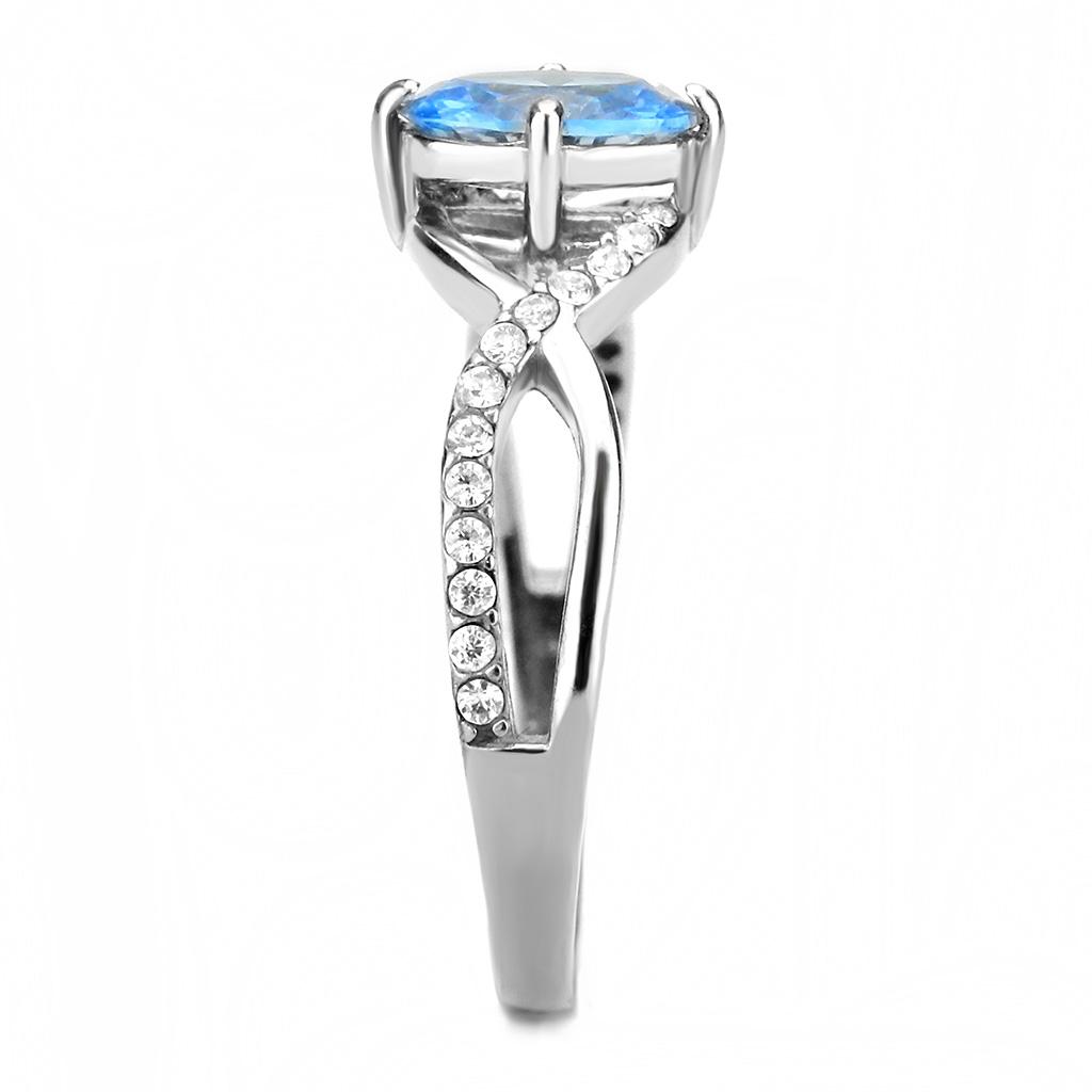 DA117 - High polished (no plating) Stainless Steel Ring with AAA Grade CZ in Sea Blue