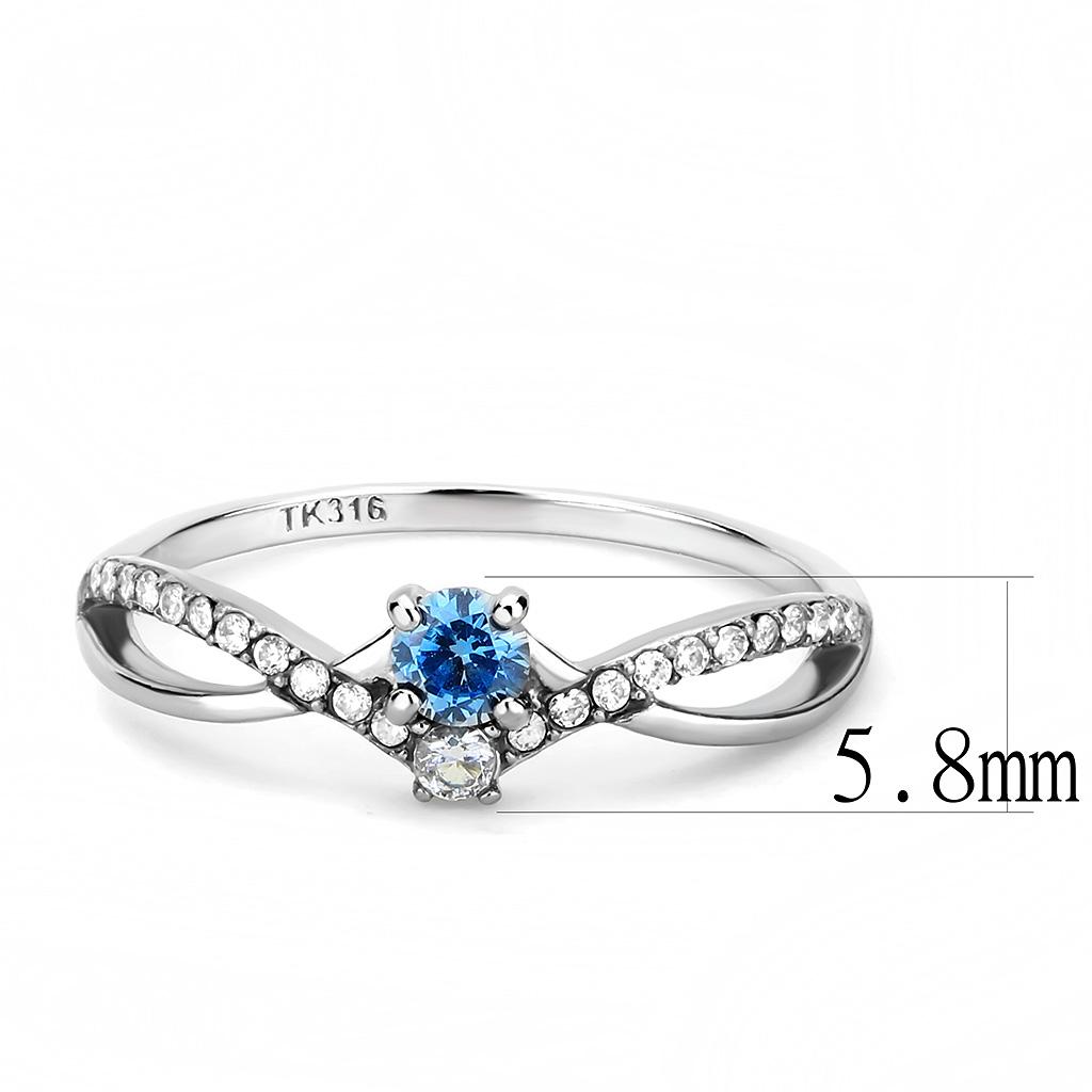 DA120 - High polished (no plating) Stainless Steel Ring with AAA Grade CZ in Sea Blue