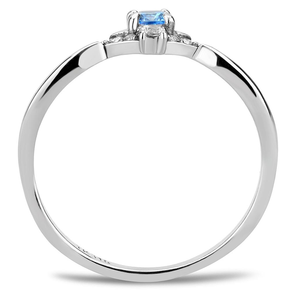 DA120 - High polished (no plating) Stainless Steel Ring with AAA Grade CZ in Sea Blue