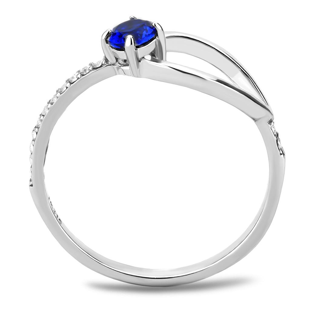 DA121 - High polished (no plating) Stainless Steel Ring with AAA Grade CZ in London Blue