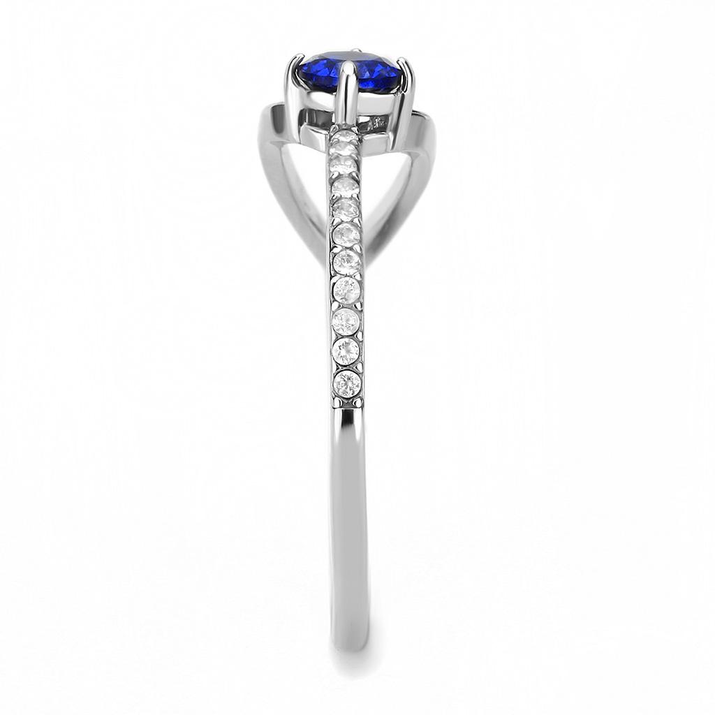 DA121 - High polished (no plating) Stainless Steel Ring with AAA Grade CZ in London Blue