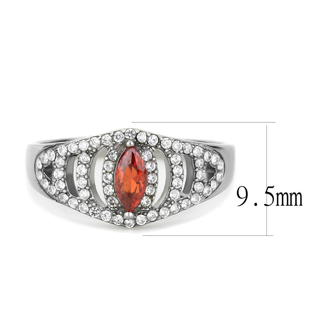 DA123 - High polished (no plating) Stainless Steel Ring with AAA Grade CZ in Orange