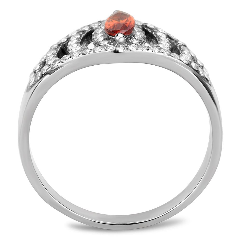 DA123 - High polished (no plating) Stainless Steel Ring with AAA Grade CZ in Orange