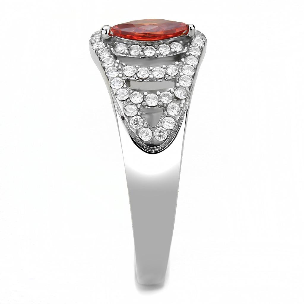 DA123 - High polished (no plating) Stainless Steel Ring with AAA Grade CZ in Orange