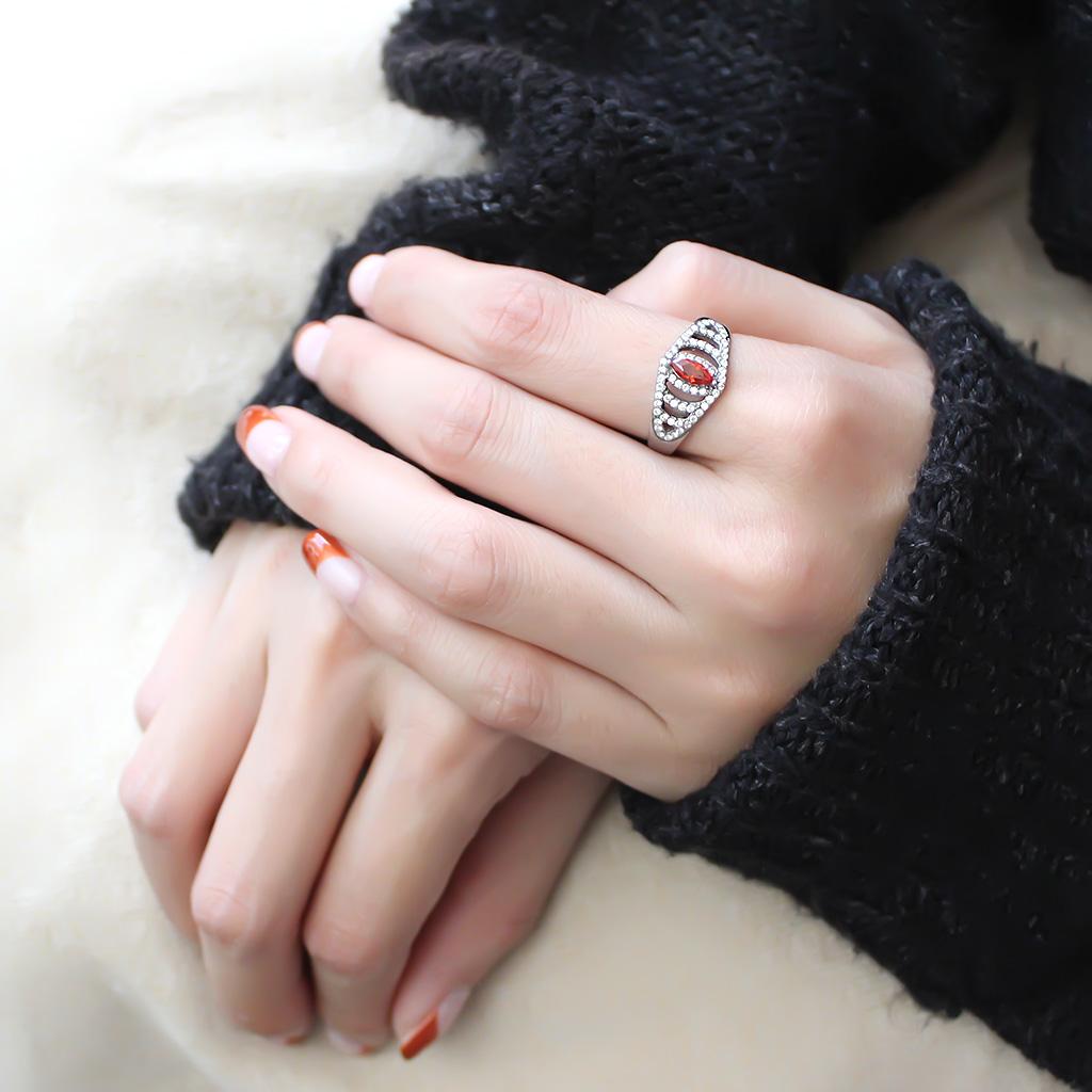 DA123 - High polished (no plating) Stainless Steel Ring with AAA Grade CZ in Orange