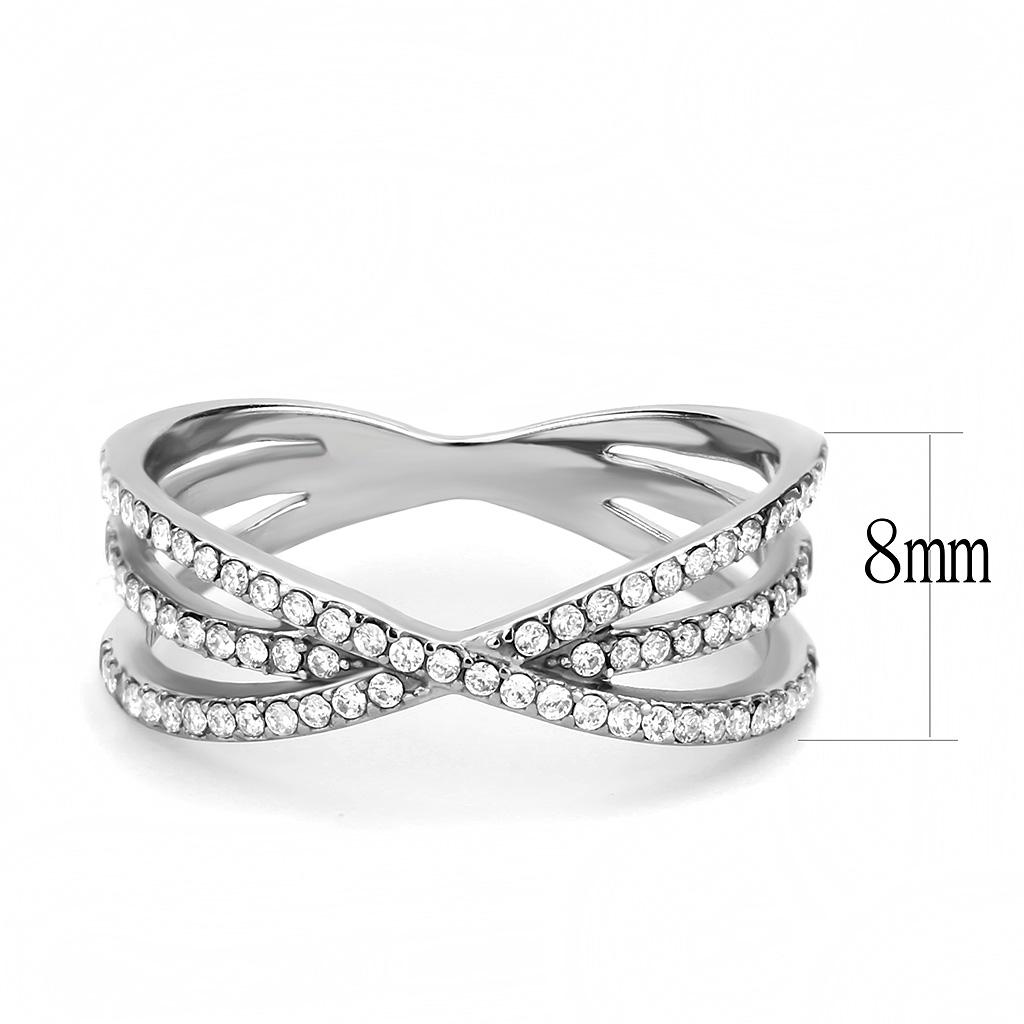 DA124 - High polished (no plating) Stainless Steel Ring with AAA Grade CZ in Clear