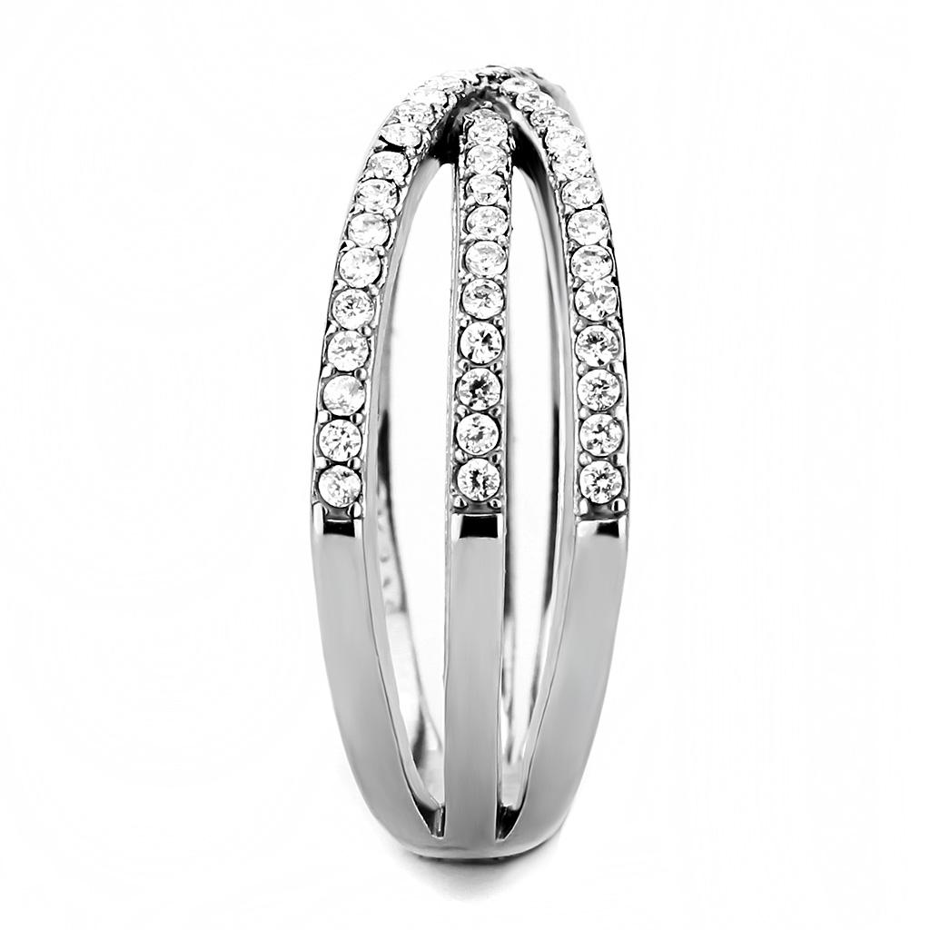DA124 - High polished (no plating) Stainless Steel Ring with AAA Grade CZ in Clear