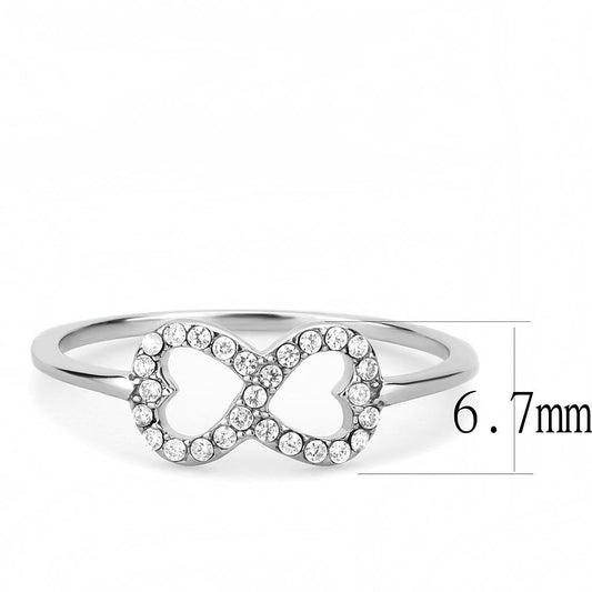 DA125 - High polished (no plating) Stainless Steel Ring with AAA Grade CZ in Clear