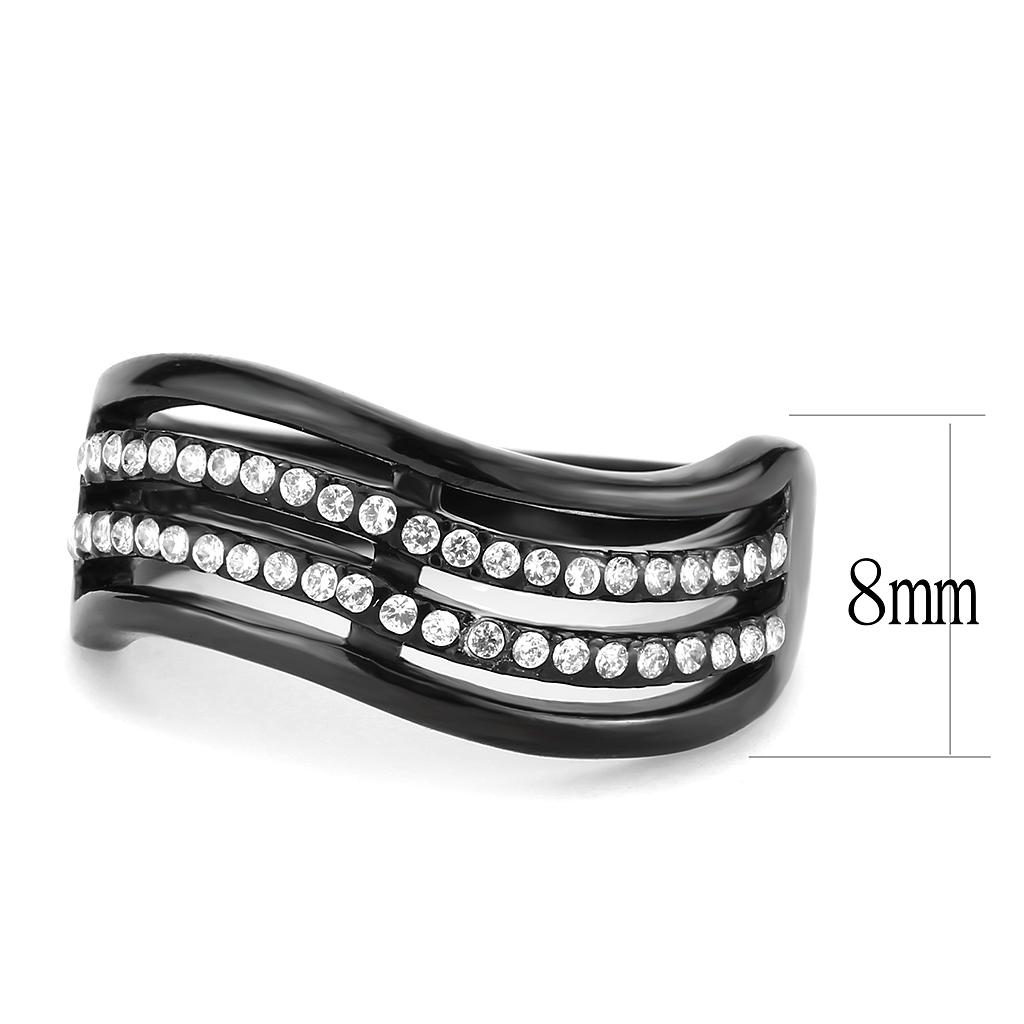 DA126 - IP Black(Ion Plating) Stainless Steel Ring with AAA Grade CZ in Clear