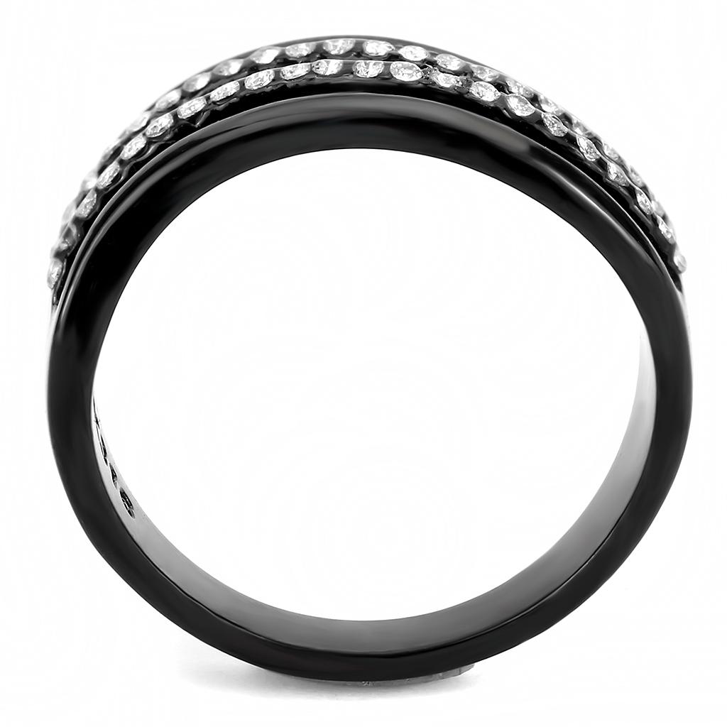 DA126 - IP Black(Ion Plating) Stainless Steel Ring with AAA Grade CZ in Clear