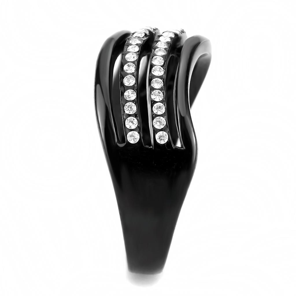 DA126 - IP Black(Ion Plating) Stainless Steel Ring with AAA Grade CZ in Clear