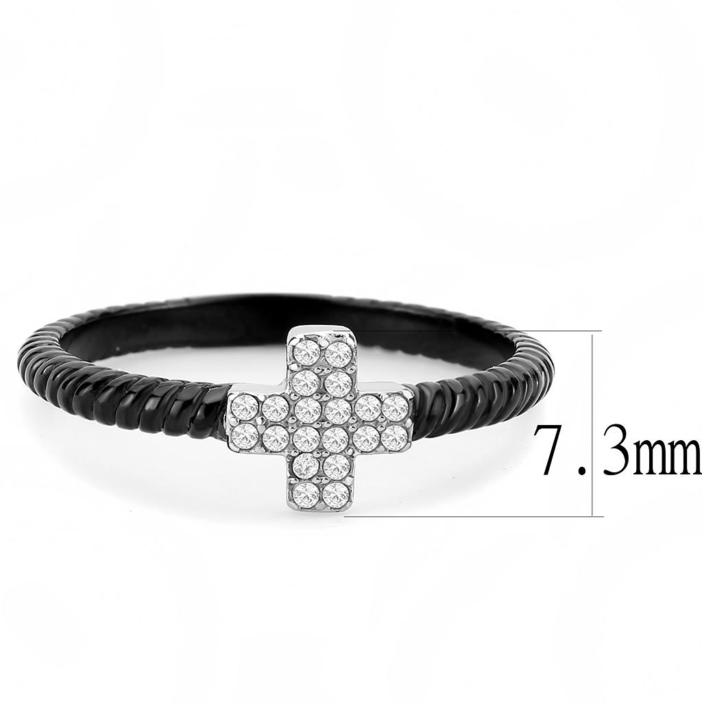 DA127 - Two-Tone IP Black (Ion Plating) Stainless Steel Ring with AAA Grade CZ in Clear