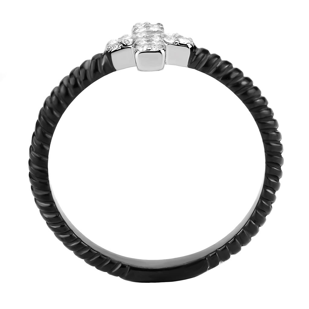 DA127 - Two-Tone IP Black (Ion Plating) Stainless Steel Ring with AAA Grade CZ in Clear