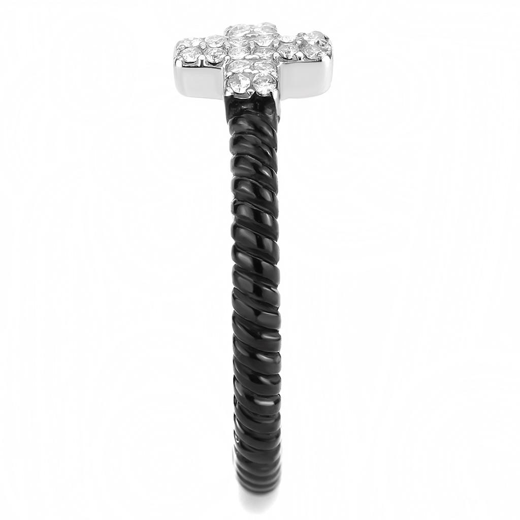 DA127 - Two-Tone IP Black (Ion Plating) Stainless Steel Ring with AAA Grade CZ in Clear