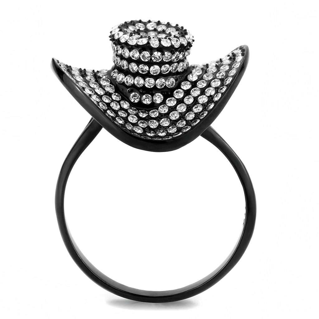 DA128 - IP Black(Ion Plating) Stainless Steel Ring with AAA Grade CZ in Clear