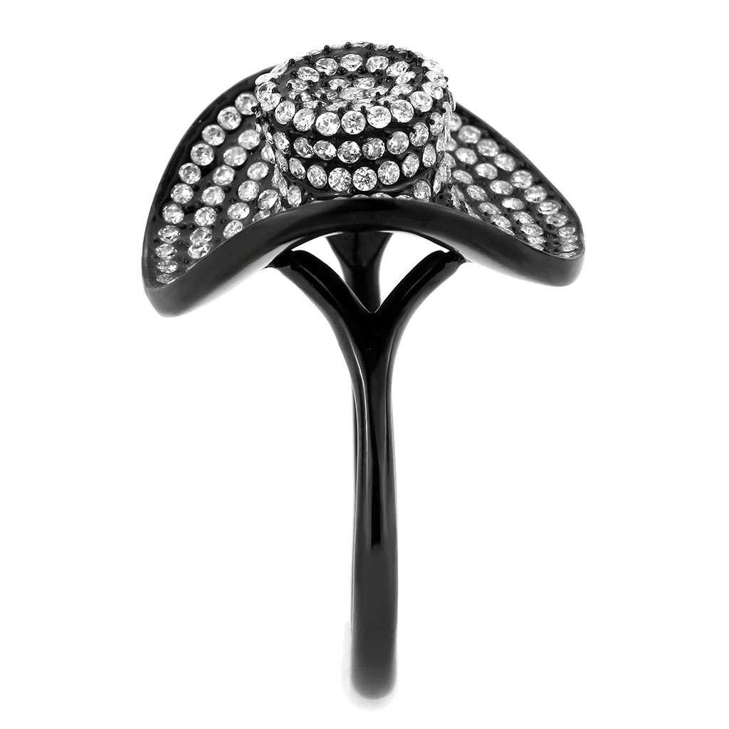 DA128 - IP Black(Ion Plating) Stainless Steel Ring with AAA Grade CZ in Clear