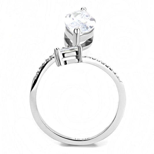 DA129 - High polished (no plating) Stainless Steel Ring with AAA Grade CZ in Clear