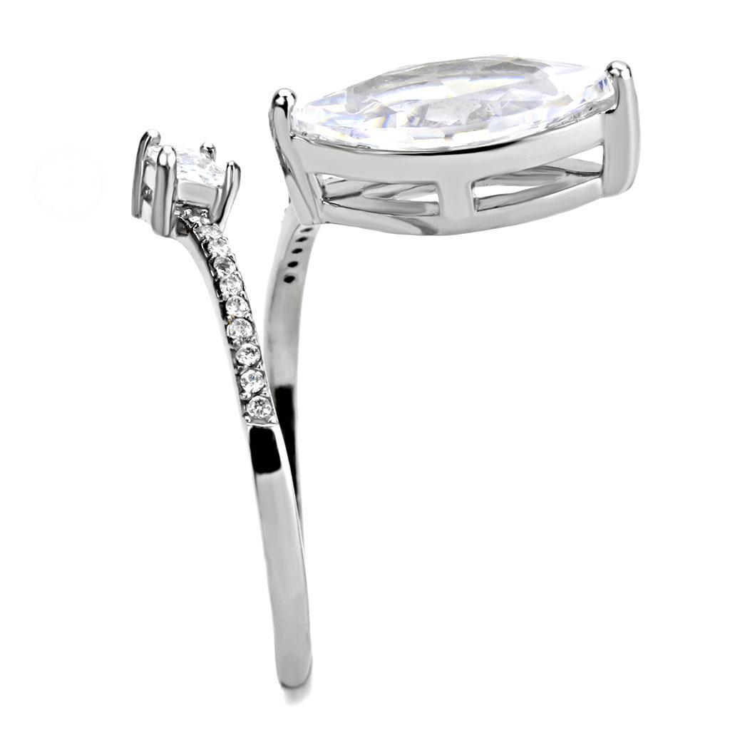 DA129 - High polished (no plating) Stainless Steel Ring with AAA Grade CZ in Clear