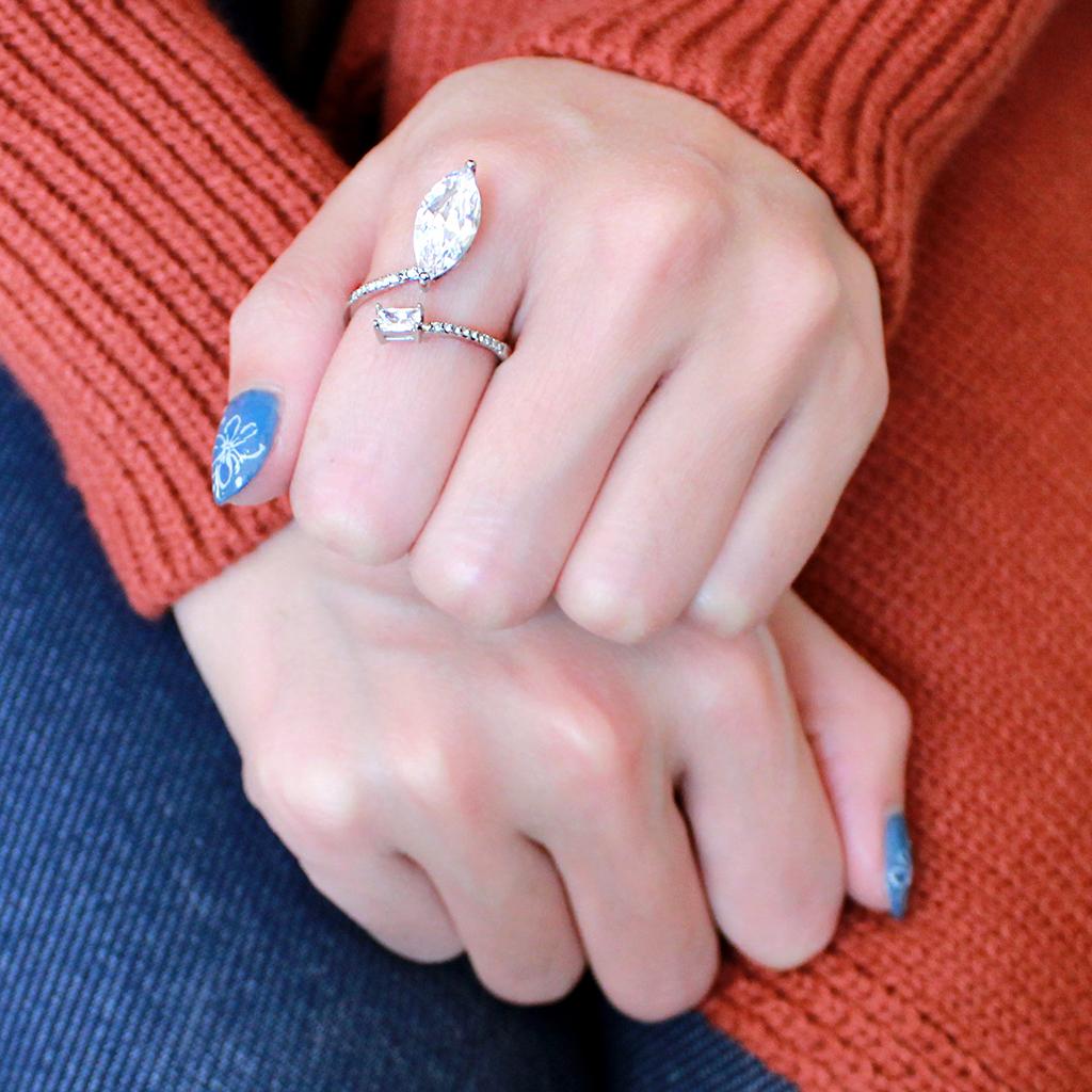 DA129 - High polished (no plating) Stainless Steel Ring with AAA Grade CZ in Clear