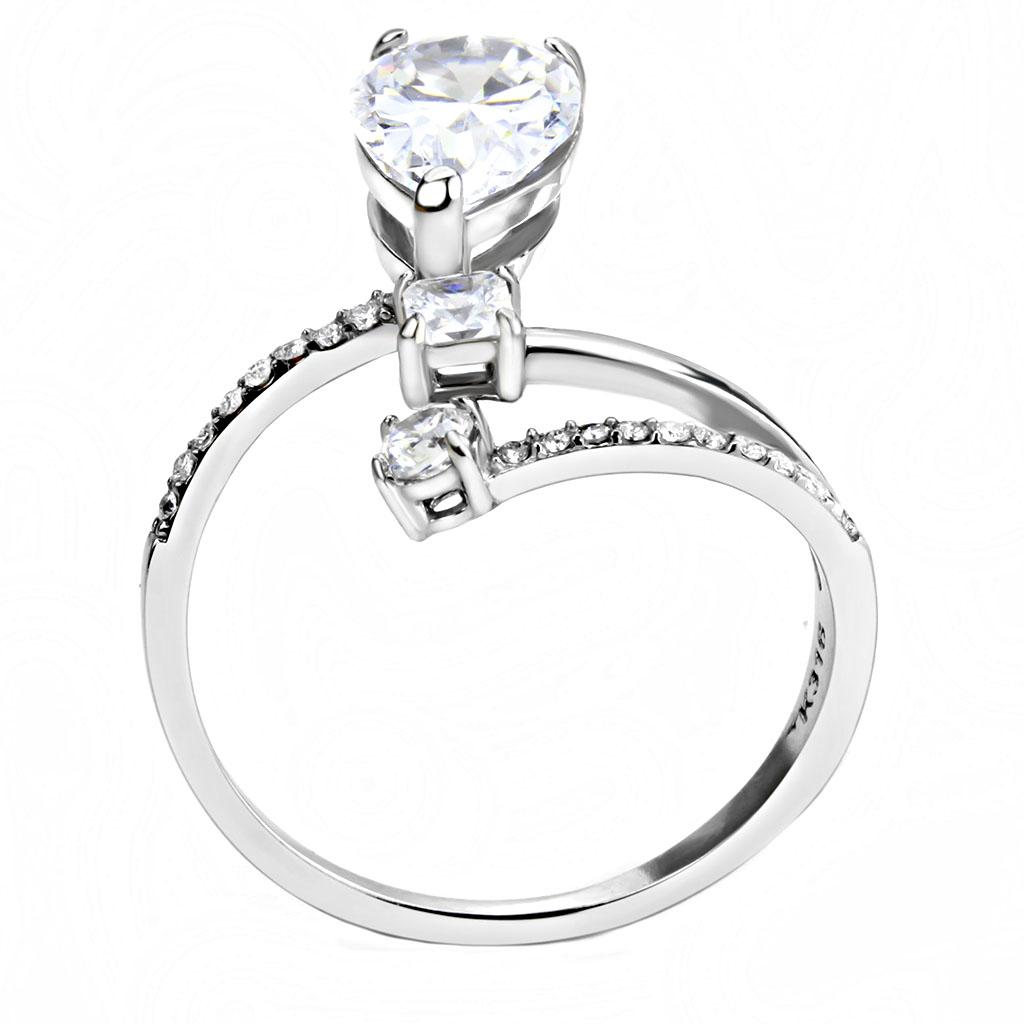 DA130 - High polished (no plating) Stainless Steel Ring with AAA Grade CZ in Clear