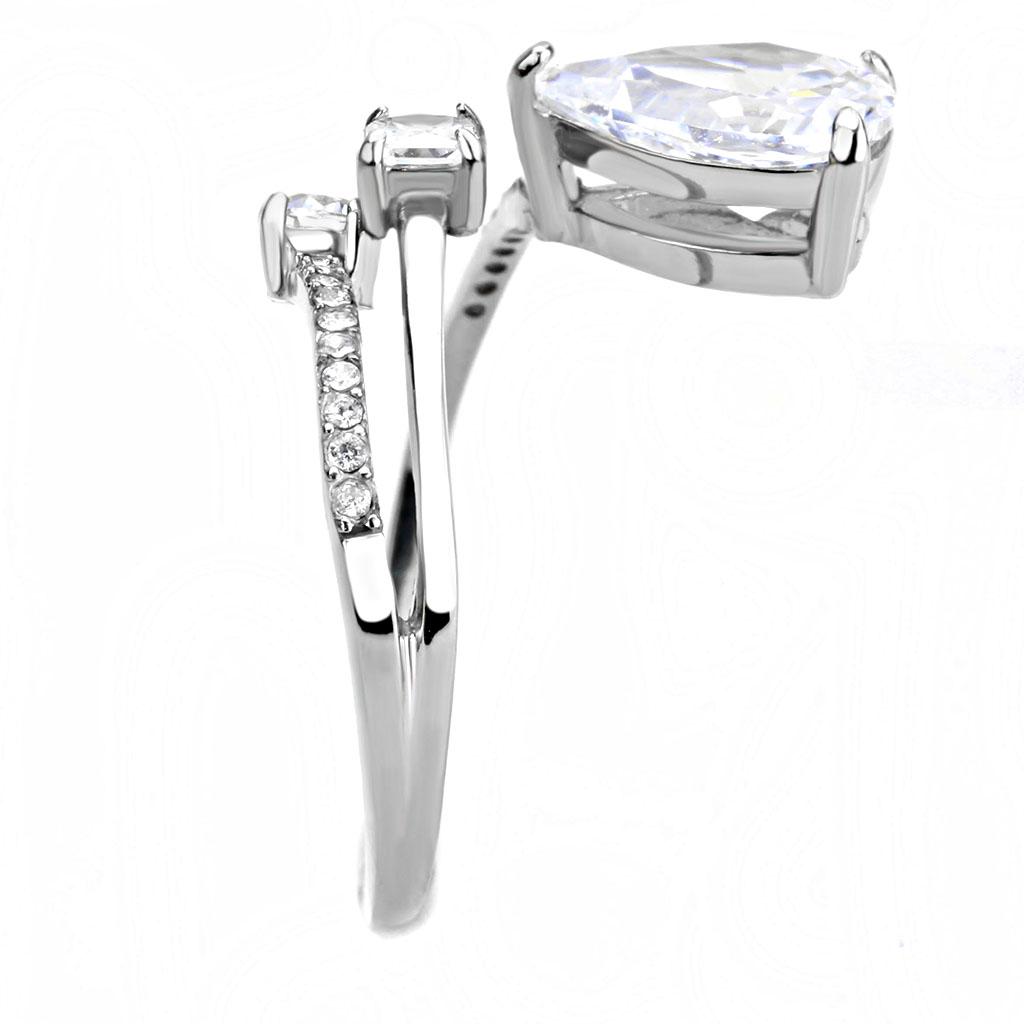 DA130 - High polished (no plating) Stainless Steel Ring with AAA Grade CZ in Clear