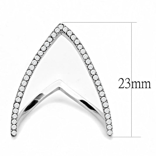DA132 - High polished (no plating) Stainless Steel Ring with AAA Grade CZ in Clear