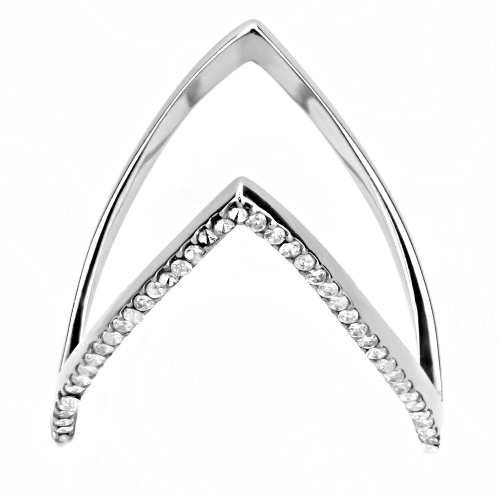 DA132 - High polished (no plating) Stainless Steel Ring with AAA Grade CZ in Clear