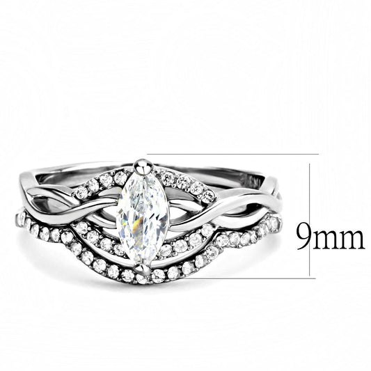 DA133 - High polished (no plating) Stainless Steel Ring with AAA Grade CZ in Clear