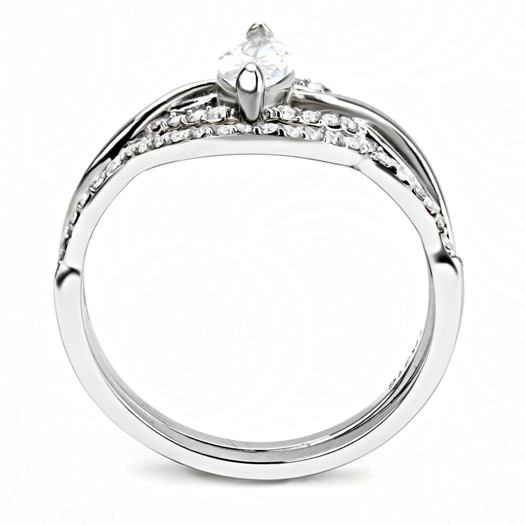 DA133 - High polished (no plating) Stainless Steel Ring with AAA Grade CZ in Clear