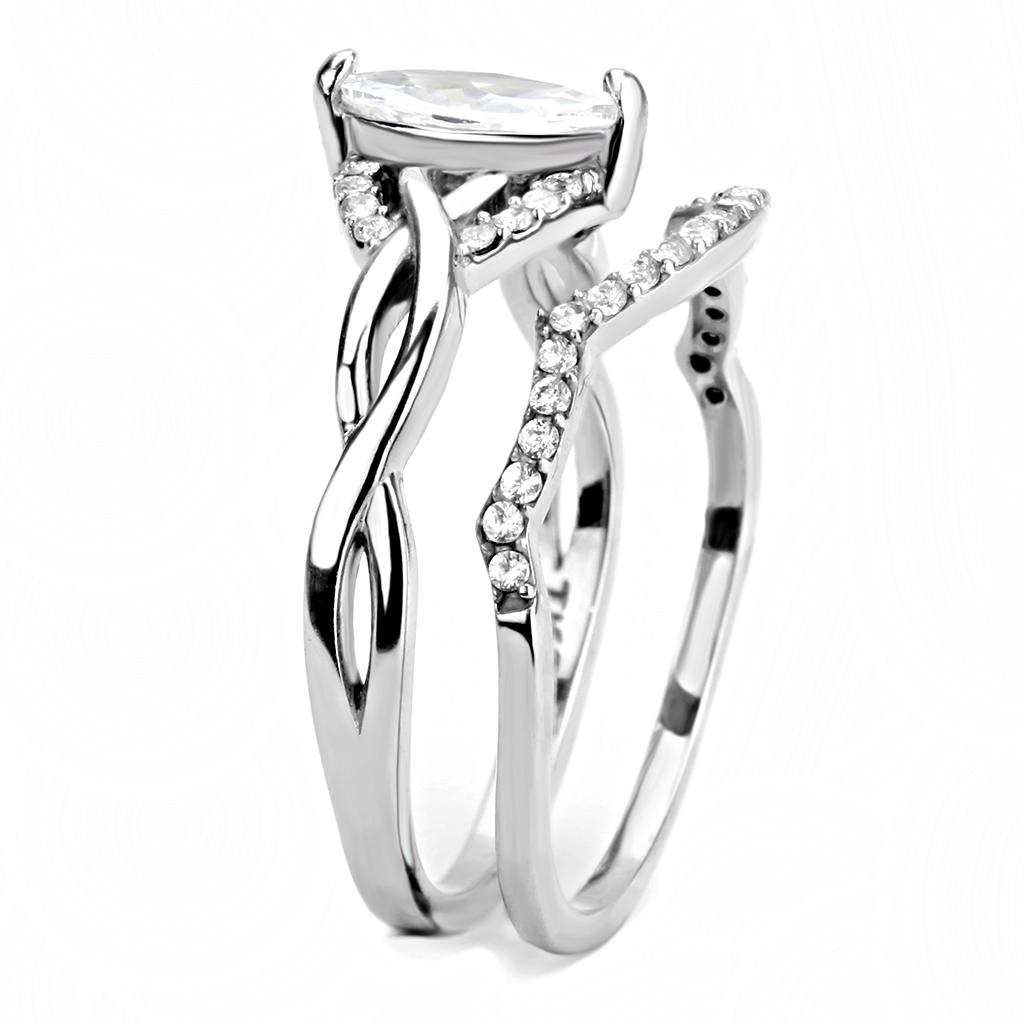DA133 - High polished (no plating) Stainless Steel Ring with AAA Grade CZ in Clear