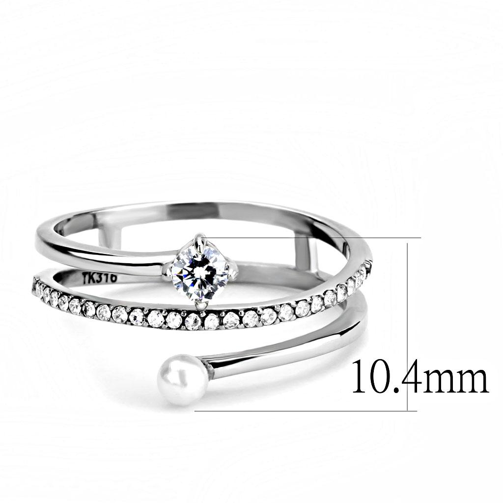 DA134 - High polished (no plating) Stainless Steel Ring with AAA Grade CZ in Clear