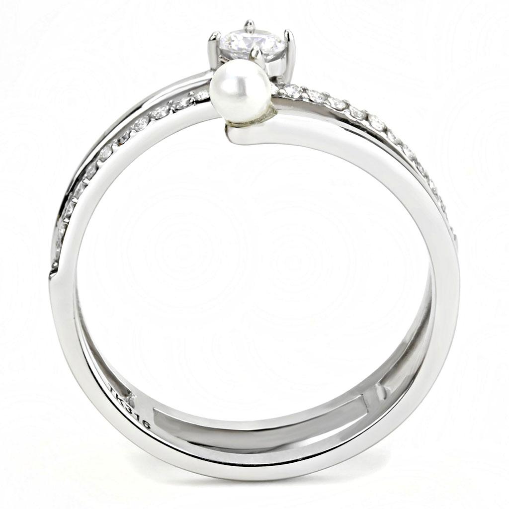 DA134 - High polished (no plating) Stainless Steel Ring with AAA Grade CZ in Clear
