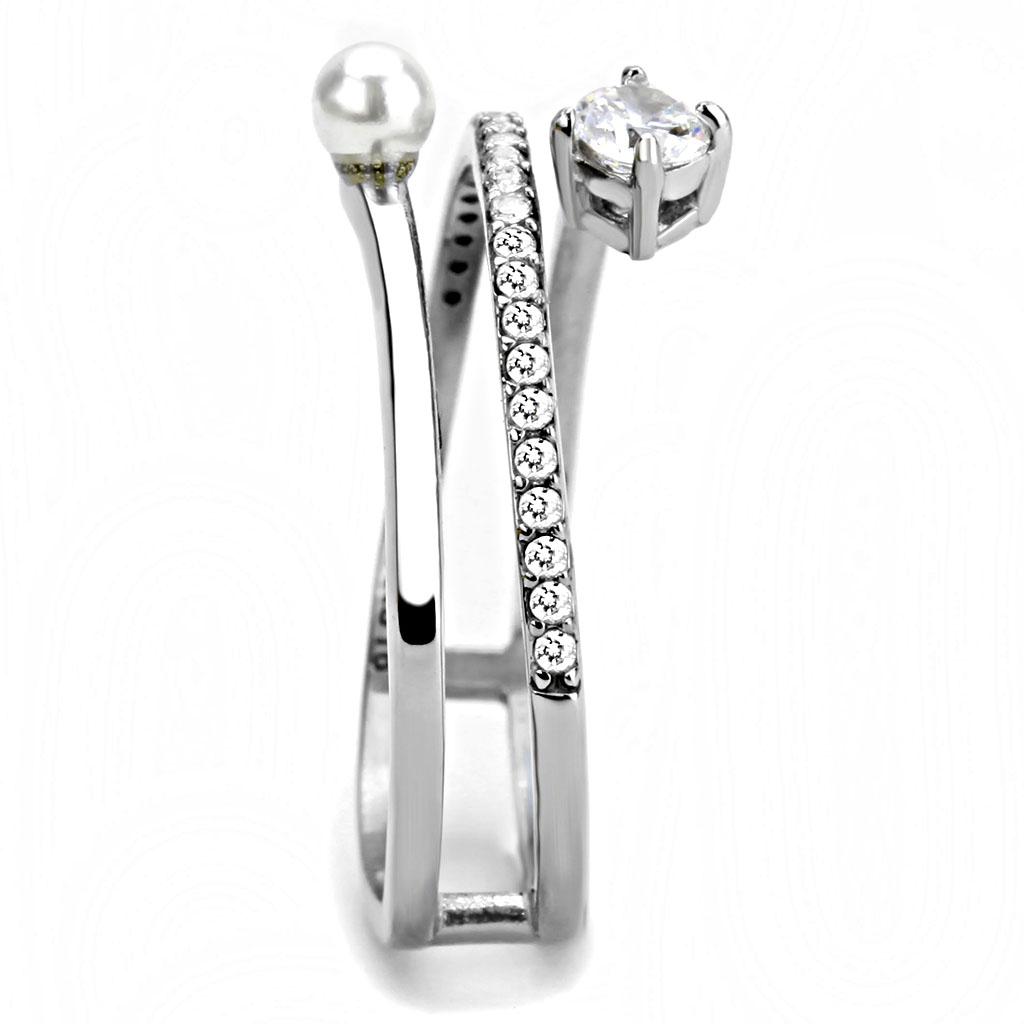 DA134 - High polished (no plating) Stainless Steel Ring with AAA Grade CZ in Clear