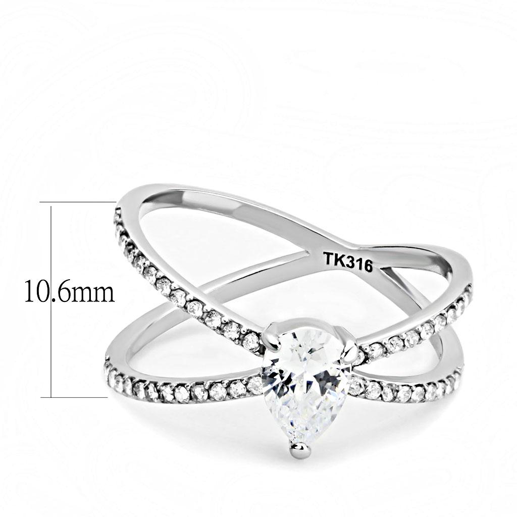 DA135 - High polished (no plating) Stainless Steel Ring with AAA Grade CZ in Clear