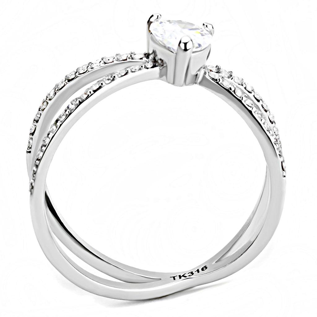 DA135 - High polished (no plating) Stainless Steel Ring with AAA Grade CZ in Clear