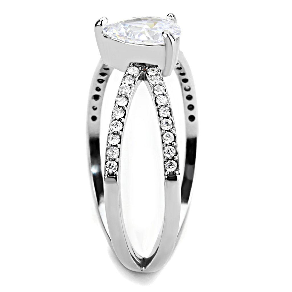 DA135 - High polished (no plating) Stainless Steel Ring with AAA Grade CZ in Clear