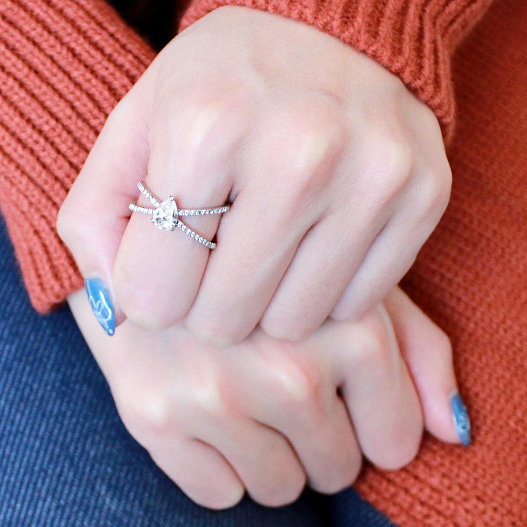DA135 - High polished (no plating) Stainless Steel Ring with AAA Grade CZ in Clear