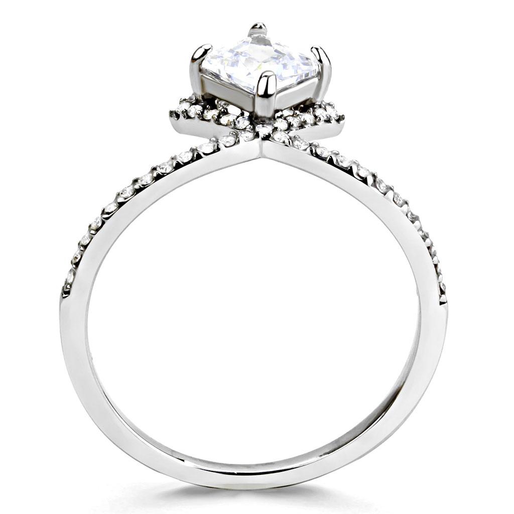 DA136 - High polished (no plating) Stainless Steel Ring with AAA Grade CZ in Clear